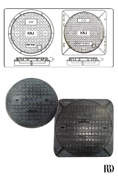 Ductile iron circular manhole cover with circular or square frame